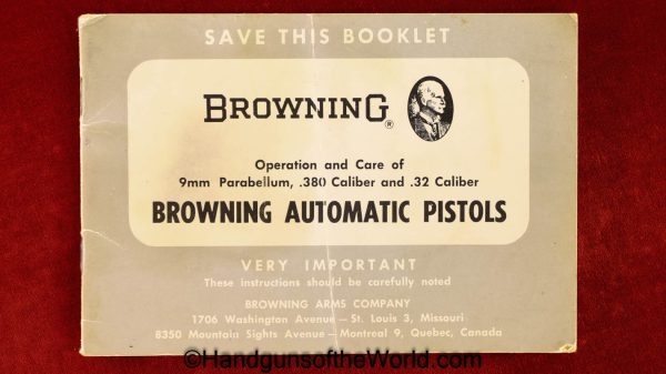 Browning, 1910, Pouch, Manual, black, vinyl, red felt lining, Original, Collectible, 1910-55, 1910/55, with Manual, Original, Collectible, Handgun, Pistol