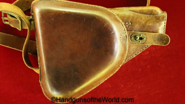 Nambu, Type 14, Holster, with Shoulder Straps, Brown, leather, clamshell, with brass fittings, Brass, Type, 14, Original, Collectible, Japan, Japanese