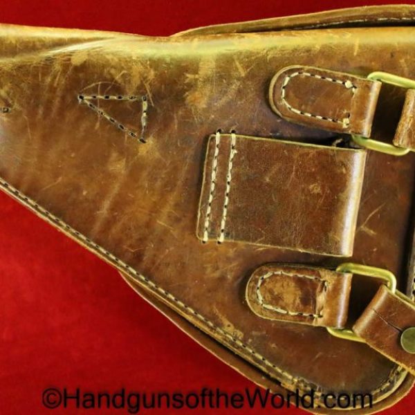 Nambu, Type 14, Holster, with Shoulder Straps, Brown, leather, clamshell, with brass fittings, Brass, Type, 14, Original, Collectible, Japan, Japanese