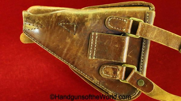 Nambu, Type 14, Holster, with Shoulder Straps, Brown, leather, clamshell, with brass fittings, Brass, Type, 14, Original, Collectible, Japan, Japanese