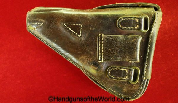 Nambu, 1904, Papa, Holster, Brown, leather, clamshell, with ammo pouch with individual cartridge slots, Original, Collectible, Japan, Japanese, Model