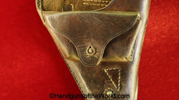 Nambu, 1904, Papa, Holster, Brown, leather, clamshell, with ammo pouch with individual cartridge slots, Original, Collectible, Japan, Japanese, Model