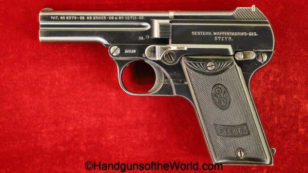 Steyr, 1908, 7.65mm, Austrian, Dated, 1911, Austria, Handgun, Pistol, C&R, Collectible, Hand gun, 7.65, 32, .32, acp, auto, 1909, WWI, WW1, Era