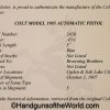 Colt, 1905, .45acp, 1907, Browning Brothers, Model, 45, .45, acp, auto, Handgun, Pistol, C&R, Collectible, Hand gun, Lettered, with Letter, Browning
