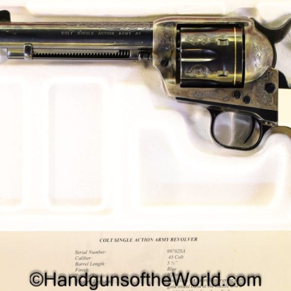 Colt, SAA, .45 Colt, Factory Engraved, with Gold Bands, Ivory Grips, Engraved, Single Action Army, Handgun, Revolver, Collectible, 1986, .45, 45, Long Colt