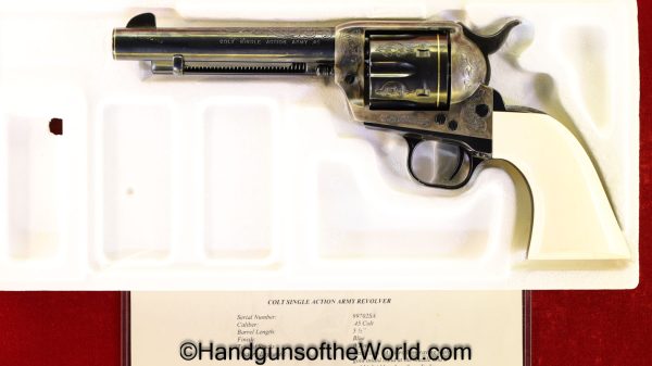 Colt, SAA, .45 Colt, Factory Engraved, with Gold Bands, Ivory Grips, Engraved, Single Action Army, Handgun, Revolver, Collectible, 1986, .45, 45, Long Colt