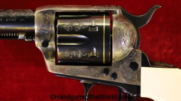 Colt, SAA, .45 Colt, Factory Engraved, with Gold Bands, Ivory Grips, Engraved, Single Action Army, Handgun, Revolver, Collectible, 1986, .45, 45, Long Colt