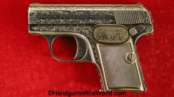 Kommer, Model 2, 6.35mm, Custom Engraved, Engraved, German, Germany, Handgun, Pistol, C&R, Collectible, VP, Vest Pocket, 6.35, 25, .25, acp, auto, Model II