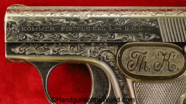 Kommer, Model 2, 6.35mm, Custom Engraved, Engraved, German, Germany, Handgun, Pistol, C&R, Collectible, VP, Vest Pocket, 6.35, 25, .25, acp, auto, Model II