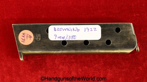 FN, Browning, 1922, 9mm, Magazine, Clip, Mag, Original, Collectible, .380, 380, acp, auto, Handgun, Pistol, Hand gun, Belgian, Belgium, Real, Vintage, Old