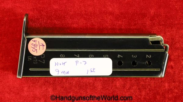 H&K, P-7, 9mm, 1st Type, Magazine, Clip, P7-9x19-IA, Mag, Original, Collectible, German, Germany, P7, P.7, P 7, 1st, First, Type, Pattern, Heckler & Koch