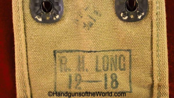 Colt, 1911, Double, Magazine, Pouch, Dated, 1918, Tan, canvas, R-H Long, Original, Collectible, Mag, Clip, Handgun, Pistol, 1911A1, 45, .45, USA, WWI, WW1