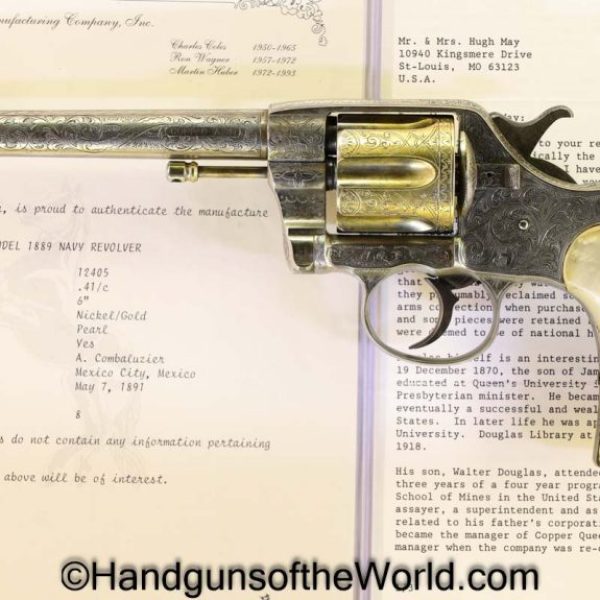 Colt, Model 1889, Navy, Revolver, .41, with Porfirio Diaz Entourage Provenance, Porfirio Diaz, Provenance, Collectible, Handgun, Antique, 1889, Gold, Silver