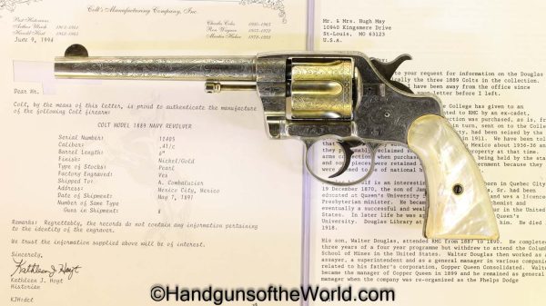Colt, Model 1889, Navy, Revolver, .41, with Porfirio Diaz Entourage Provenance, Porfirio Diaz, Provenance, Collectible, Handgun, Antique, 1889, Gold, Silver