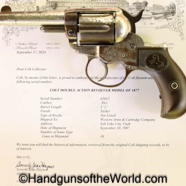 Colt, 1877, Lightning, .38, Sheriffs Model, Western Arms & Cartridge Company, Western, Handgun, Revolver, Antique, Collectible, Ammo, Model, Sheriff, USA