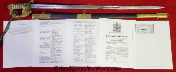 British, Naval Officers, Sword, HW Wyld, Captain of the HMS Pincher, J.Gieve & Sons, Original, Collectible, with Provenance, HMS Pincher, Wyld, Pincher