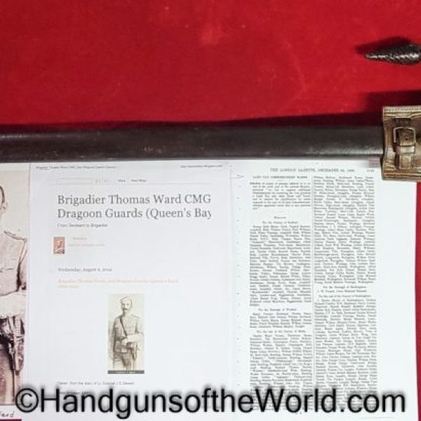Dragoon Guard, Sword, with Provenance, Brigadier General, Thomas, Ward, Original, British, Britain, UK, United Kingdom, England, English, Collectible