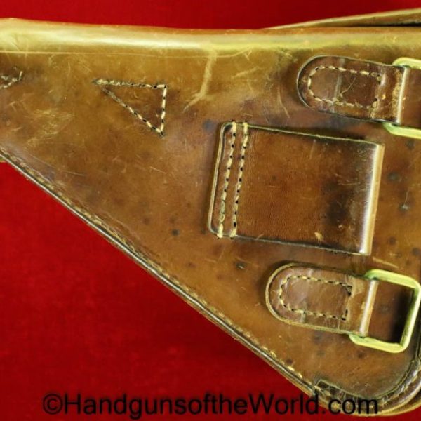 Nambu, Type 14, Holster, Brown, leather, clam shell, pattern, with brass fittings, Brass, Clamshell, Original, Collectible, Japan, Japanese, Handgun, Pistol
