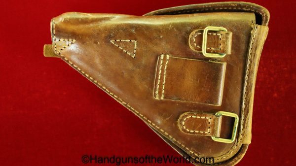 Nambu, Type 14, Holster, brown, leather, clamshell, with brass fittings, Brass, Original, Collectible, Japan, Japanese, WWII, WW2, Type, 14, Handgun, Pistol
