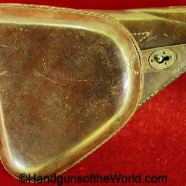 Nambu, Type 14, Holster, brown, leather, clamshell, with brass fittings, Brass, Original, Collectible, Japan, Japanese, WWII, WW2, Type, 14, Clam Shell