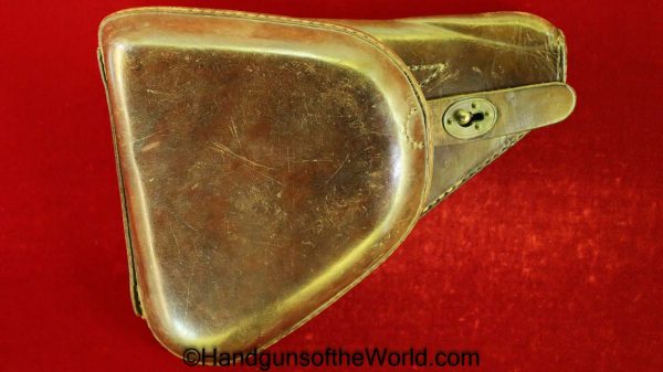 Nambu, Type 14, Holster, brown, leather, clamshell, with brass fittings, Brass, Original, Collectible, Japan, Japanese, WWII, WW2, Type, 14, Clam Shell
