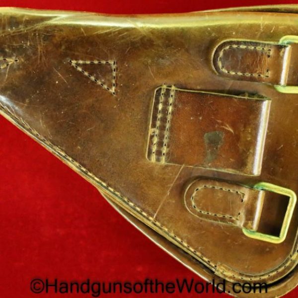 Nambu, Type 14, Holster, brown, leather, clamshell, with brass fittings, Brass, Original, Collectible, Japan, Japanese, WWII, WW2, Type, 14, Clam Shell
