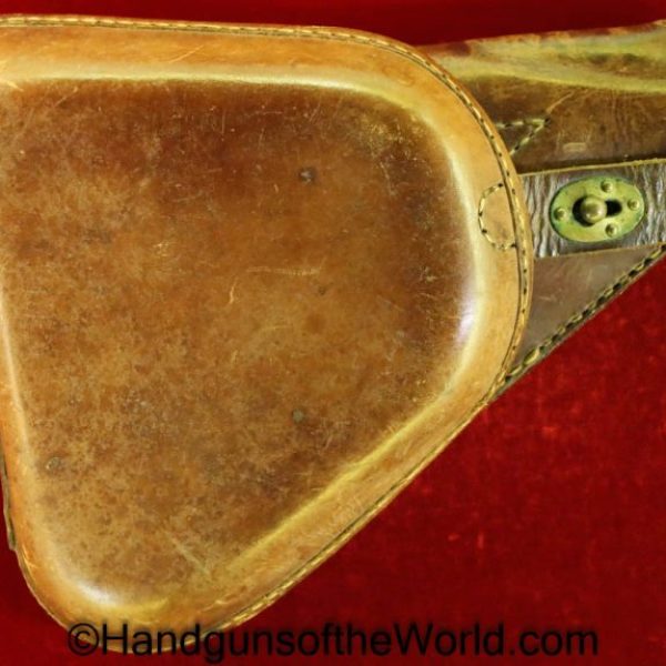 Nambu, Type 14, Holster, Brown, leather, clam shell, with brass fittings, Brass, Original, Collectible, Handgun, Pistol, Clamshell, Japan, Japanese, WWII