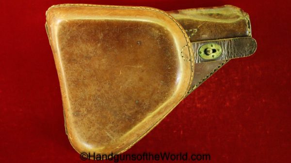 Nambu, Type 14, Holster, Brown, leather, clam shell, with brass fittings, Brass, Original, Collectible, Handgun, Pistol, Clamshell, Japan, Japanese, WWII