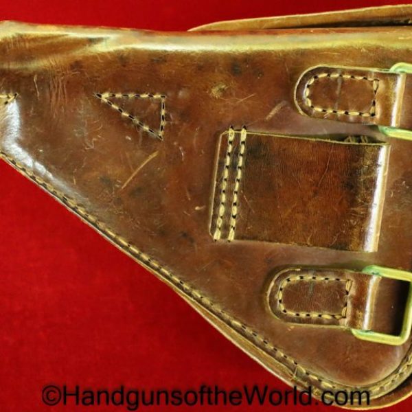 Nambu, Type 14, Holster, Brown, leather, clam shell, with brass fittings, Brass, Original, Collectible, Handgun, Pistol, Clamshell, Japan, Japanese, WWII