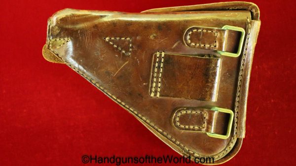 Nambu, Type 14, Holster, Brown, leather, clam shell, with brass fittings, Brass, Original, Collectible, Handgun, Pistol, Clamshell, Japan, Japanese, WWII