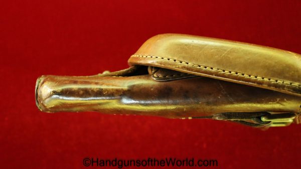 Nambu, Type 14, Holster, Brown, leather, clam shell, with brass fittings, Brass, Original, Collectible, Handgun, Pistol, Clamshell, Japan, Japanese, WWII