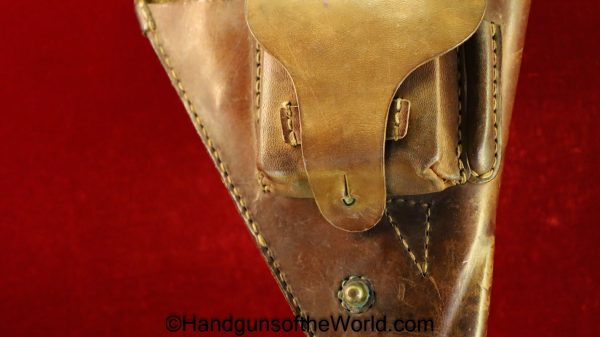 Nambu, Type 14, Holster, Brown, leather, clam shell, with brass fittings, Brass, Original, Collectible, Handgun, Pistol, Clamshell, Japan, Japanese, WWII