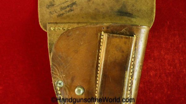 Ortgies, Pocket, Holster, A.F. Stoeger, Retailer Marked, German, general purpose pattern, brown, leather, Stuttgart, 1918, Germany, Original, Collectible