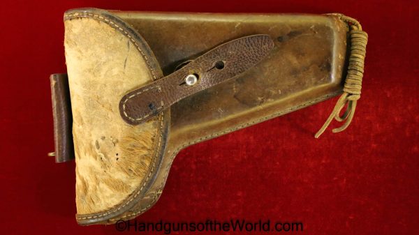 Steyr, Hahn, 1911, Holster, 1912, Steyr Hahn, repurposed, brown, leather, with a deer hide lid, Original, Collectible, Austrian, WWI, WW1, Austria, Deer