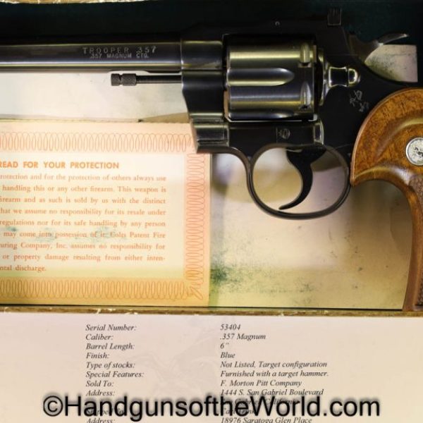 Colt, Trooper, .357 Magnum, Target Model, with Box, Handgun, Revolver, C&R, Collectible, 1966, Target, Model, .357, 357, Mag, Magnum, Boxed, Lettered