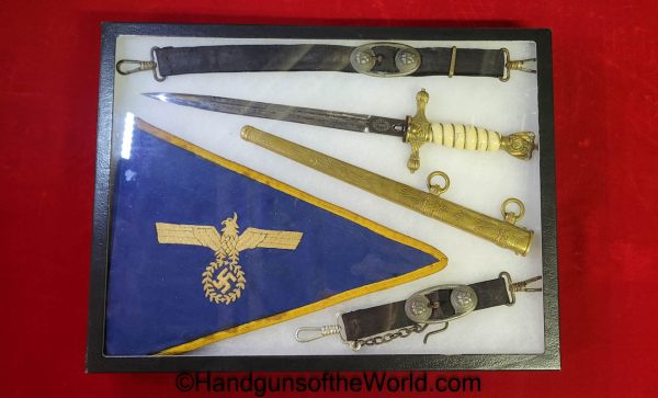German, Navy, Officers, Dagger, 2nd Model, with Pennant, FW Holler-Solingen, FW Holler, Original, Collectible, Germany, WWII, WW2, Kriegsmarine, Naval