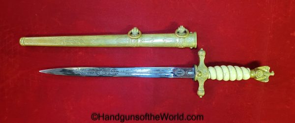 German, Navy, Officers, Dagger, 2nd Model, with Pennant, FW Holler-Solingen, FW Holler, Original, Collectible, Germany, WWII, WW2, Kriegsmarine, Naval