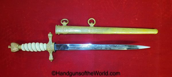 German, Navy, Officers, Dagger, 2nd Model, with Pennant, FW Holler-Solingen, FW Holler, Original, Collectible, Germany, WWII, WW2, Kriegsmarine, Naval