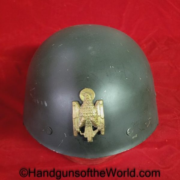 Spanish, M-42, Helmet, Original, Collectible, Spain, M42, M 42, M.42, dark green, painted, steel, Brass, Policia Armada, Armed Police, Franco, Leather