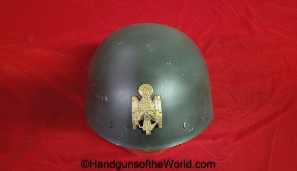 Spanish, M-42, Helmet, Original, Collectible, Spain, M42, M 42, M.42, dark green, painted, steel, Brass, Policia Armada, Armed Police, Franco, Leather