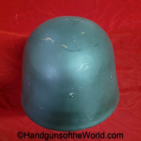 Spanish, M-42, Helmet, Original, Collectible, Spain, M42, M 42, M.42, dark green, painted, steel, Brass, Policia Armada, Armed Police, Franco, Leather