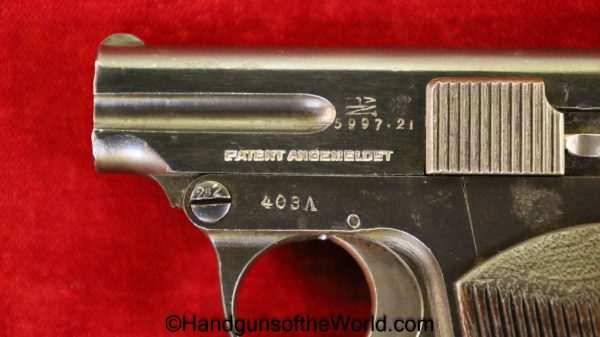 OWA, 1922, 6.35mm, Early Model, Early, 6.35, 25, .25, acp, auto, Austria, Austrian, Handgun, Pistol, C&R, Collectible, VP, Vest Pocket, Hand gun