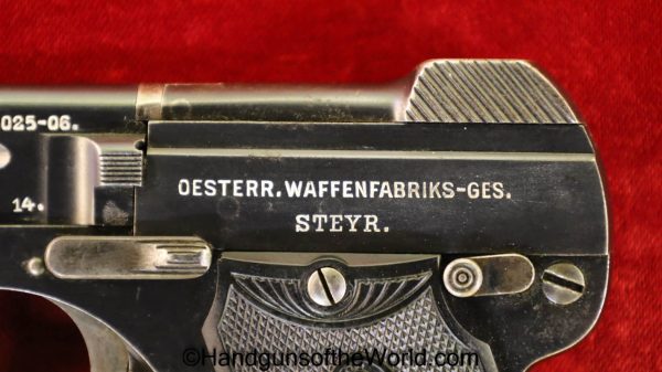 Steyr, 1909, 6.35mm, WWI Era, WWI, WW1, 1914, Austrian, Austria, Handgun, Pistol, C&R, Collectible, VP, Vest Pocket, 6.35, 25, .25, acp, auto, Hand gun