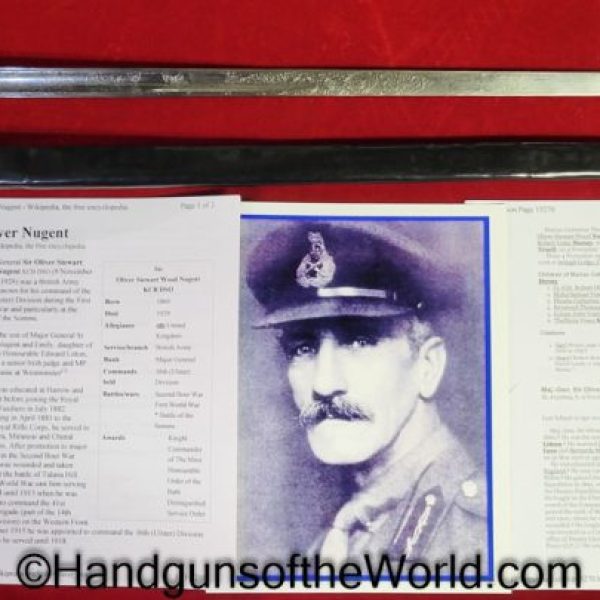 Wilkinson, Sword, with Provenance, Major Oliver Stewart Nugent, General, Major, Nugent, Oliver, Stewart, Original, Collectible, English, British