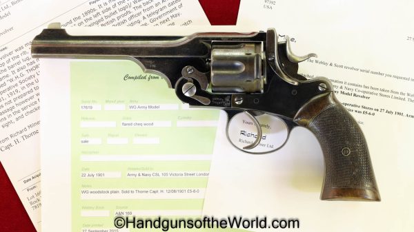 Webley, WG Army Model, .455, .476, Inscribed, with Provenance, Handgun, Revolver, C&R, Collectible, 1901, WG, Army, Model, 455, 476, Thorne, British, English