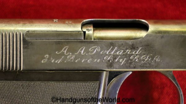 Webley, 1908, 7.65mm, Inscribed, with Provenance, Model, 7.65, 32, .32, acp, auto, Handgun, Pistol, C&R, Collectible, British, English, UK, WWI, WW1