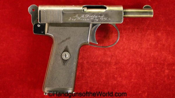 Webley, 1908, 7.65mm, Inscribed, with Provenance, Model, 7.65, 32, .32, acp, auto, Handgun, Pistol, C&R, Collectible, British, English, UK, WWI, WW1