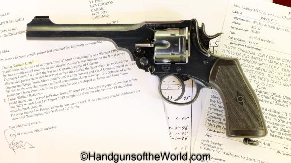 Webley, Mark VI, Service Revolver, .45acp, Inscribed, with Provenance, Handgun, Revolver, C&R, Collectible, Mark 6, 45, .45, British, English, 1915