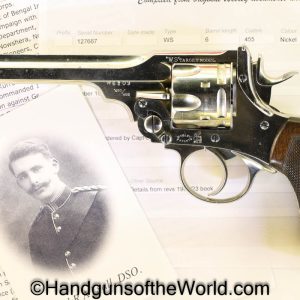 Webley, WS, Target Model, .450, .455, Inscribed, with Provenance, Handgun, Revolver, C&R, Collectible, British, English, Factory Nickel, Nickel, 455