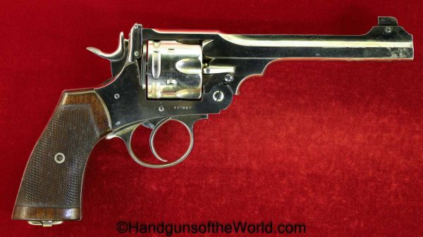 Webley, WS, Target Model, .450, .455, Inscribed, with Provenance, Handgun, Revolver, C&R, Collectible, British, English, Factory Nickel, Nickel, 455